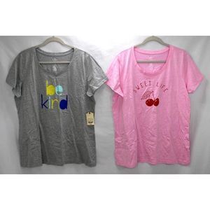 St Johns Bay Lot of 2 Women's Size XL Pink Cherry & Grey Blouse Shirt Top NWT